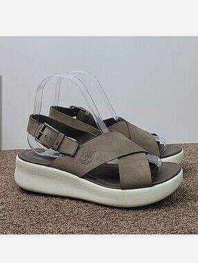 Timberland Los Angeles Wind Slingback Sandals Platforms Olive Leather Sz 6